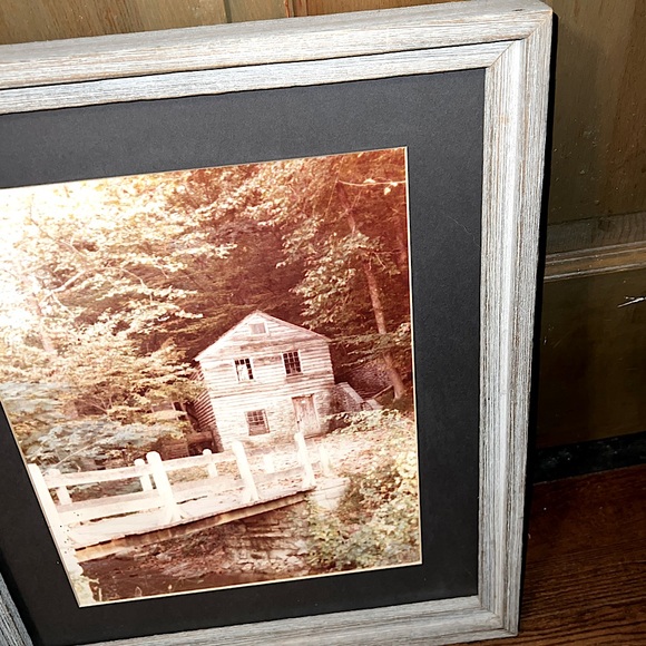 Vintage Rustic Country Mill Print Gray/ Blue Frame W/ Hanger - Picture 3 of 11